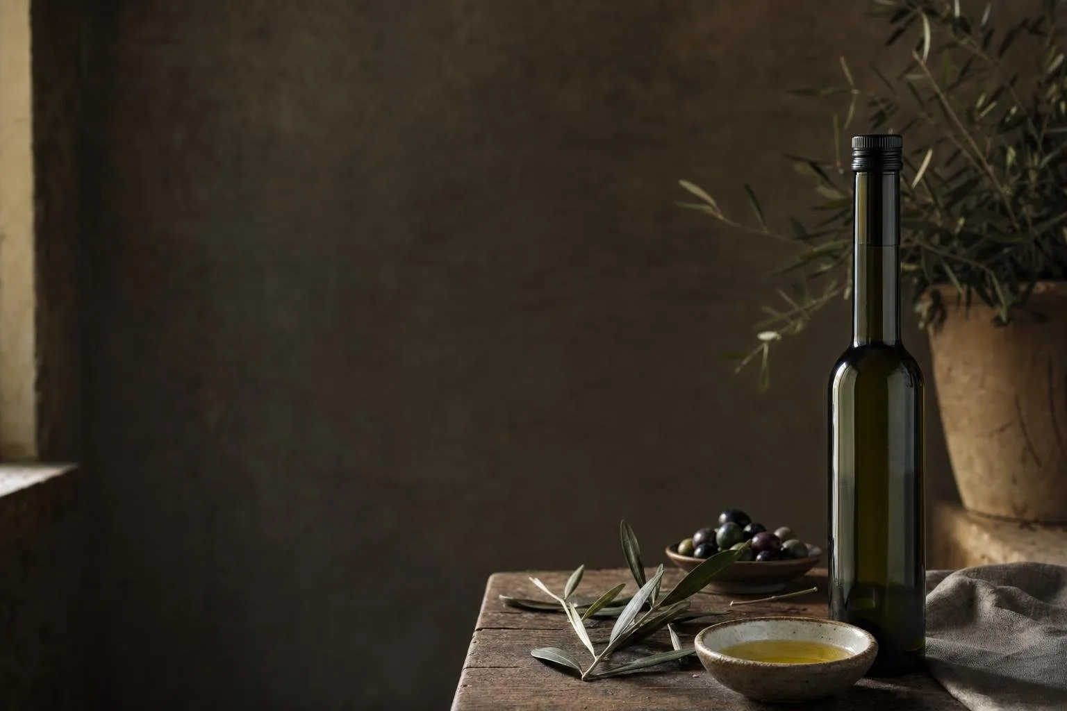 Single-Estate Olive Oil on a table